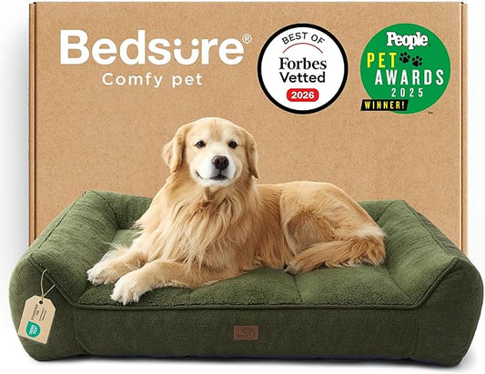 Bedsure SupportMax™ XL Plus Orthopedic Dog Beds Large Sized Dog - As Seen on TV Extra Thick Supportive Dogs Couch with Waterproof Washable Cover, Jumbo Comfort Pet Sofa with Soft Sherpa, Green, 48"