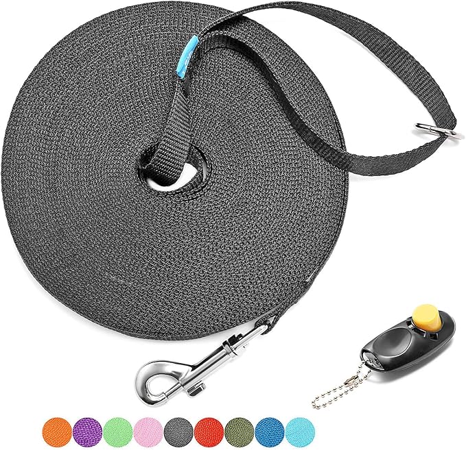 BAAPET 15/20/30/50/100 ft Long Dog Training Leash with Clickers for Small, Medium and Large Dogs or Cats (100 Feet, Black)
