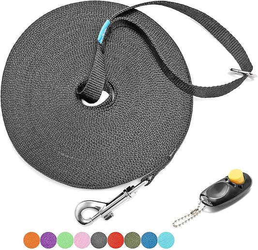 BAAPET 15/20/30/50/100 ft Long Dog Training Leash with Clickers for Small, Medium and Large Dogs or Cats (100 Feet, Black)