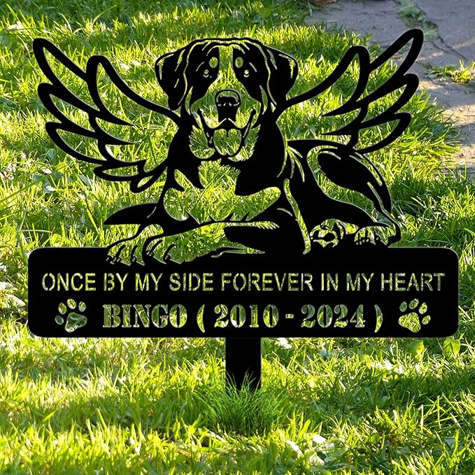 Personalized Pet Memorial Grave Marker, Custom Pet's Name Cemetery Decorations for Funerary, Metal Pet Garden Stake, Outdoor Sympathy Pet Stake Plaque Gift for Loss Dog