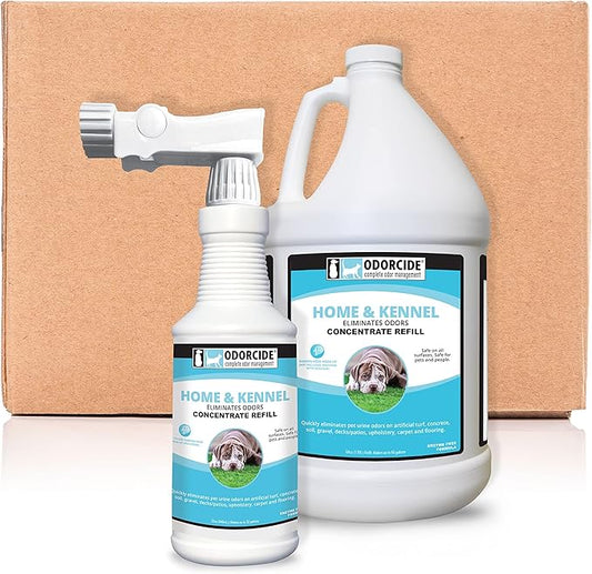 Odorcide Pet Odor Eliminator for Home & Kennel – All Surfaces Odor Eliminator for Strong Odor – Non-Enzymatic Pet Urine Odor Eliminator Spray – Pet Supplies for Indoors & Outdoors (96oz Kit)
