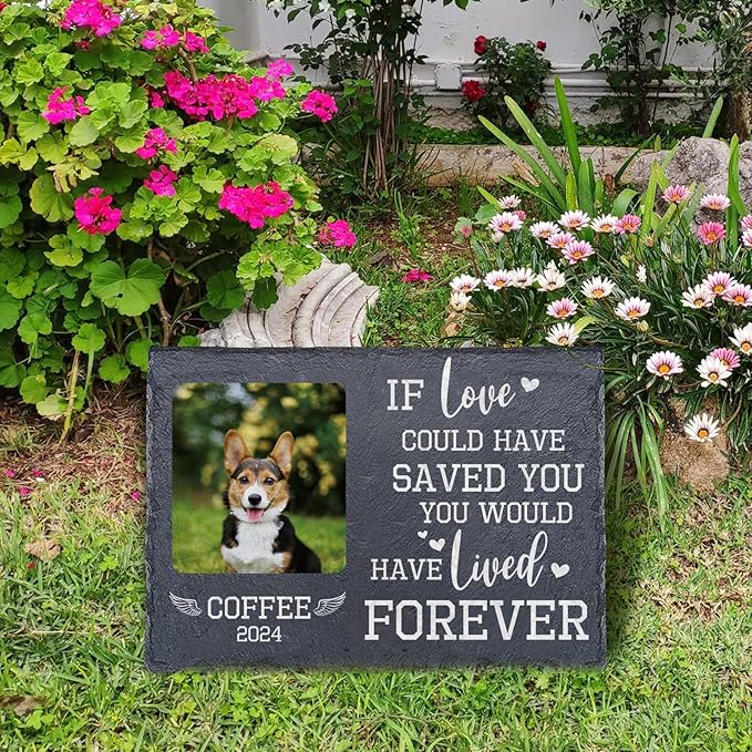 Personalized Dog & Cat Memorial Stone | Memorial Stone for Loss of Loved One | Custom Pet Grave Markers for Dogs or Cats Engraved with Pet's Name and Photo | Pet Loss Gifts for Dog or Cat Mom