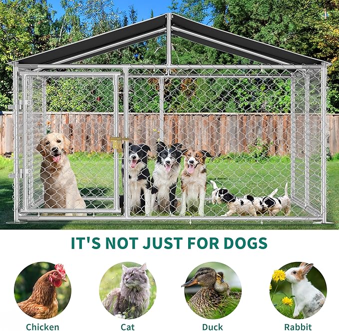 YITAHOME 7.5'x7.5' Outdoor Dog Kennel with Metal Dog Gate, Outdoor Dog Pens with Roof, Heavy Duty Dog Kennel for Backyard Farm Use