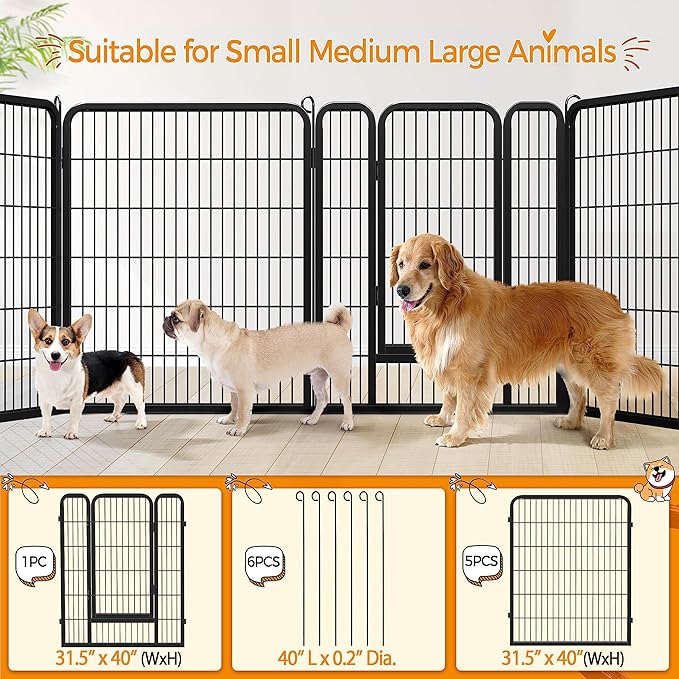 Yaheetech Wide Panel Dog Playpen, 6 Panels 40 inch High Pet Pen with Gate, Portable Indoor Outdoor Fence for Medium/Large Breed Dogs