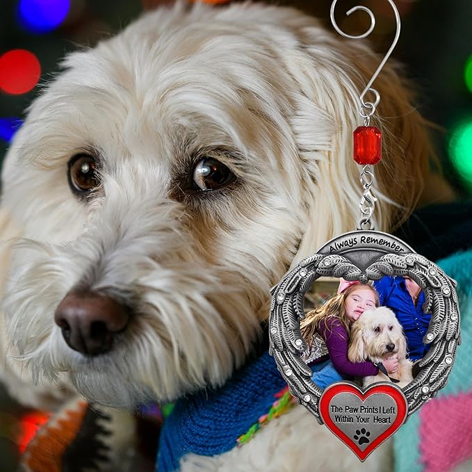 Pet Memorial Photo Christmas Ornament - Always Remember The Paw Prints I Left Within Your Heart - Gift Bag - Choose The Customized Option We Will Insert Your Photo - 4" H x 3" W