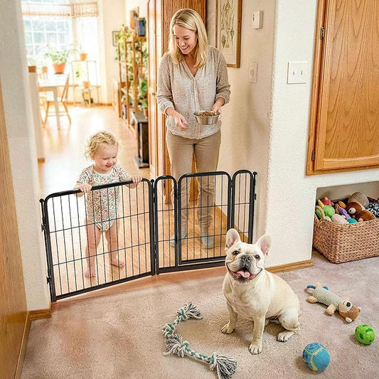 FXW Dog Gate Extra Wide Designed for Indoor Use, Adjustable Width Up to 46-inch Wide (24" H 2 Wire Panels for Puppies and Small Dogs), Black