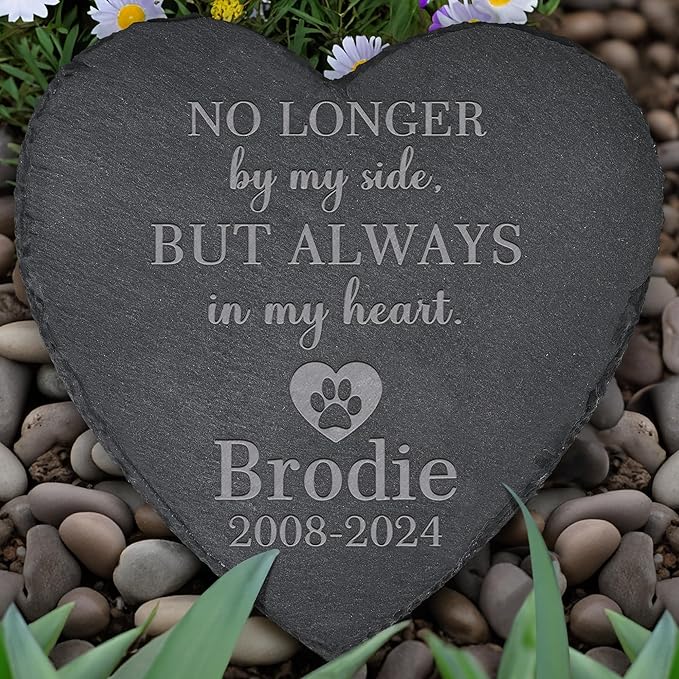 Pet Memorial Stone, Heart-shaped, Black Slate, Dog & Cat Memorial Gifts, Always in My Heart