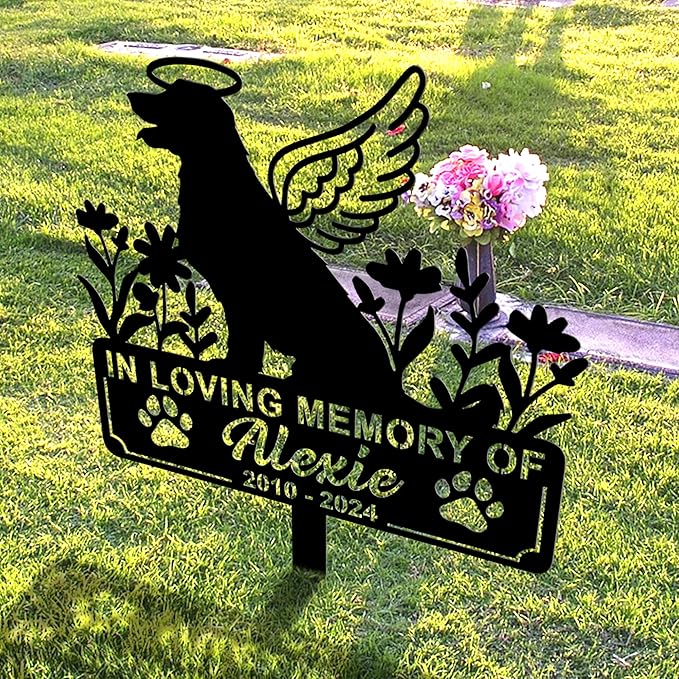 Personalized Pet Memorial Grave Marker, Custom Pet's Name Cemetery Decorations for Funerary, Metal Pet Garden Stake, Outdoor Sympathy Pet Stake Plaque Gift for Loss Dog