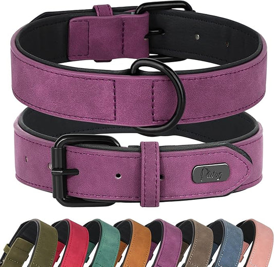 Didog Soft Padded PU Leather Dog Collar, Breathable and Adjustable Dog Collars for Medium Dogs, Comfortable for Daily Walk, Purple, L Fit Neck 14-18"(22-44 lbs)