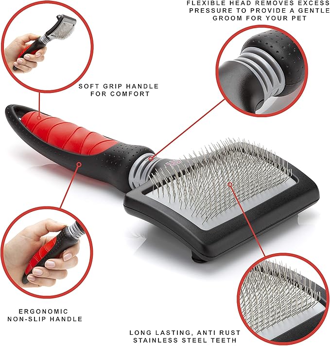 Mikki Dog, Cat, Puppy, Kitten Grooming Hard Pin Slicker Brush -For Knot, Tangles -Med-Lrg Pet-Large,Black