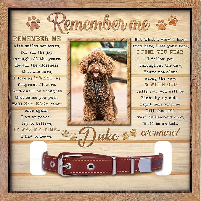 Personalized Dog Collar Memorial Frame – Custom Dogs Picture Frame with Collar Holder – Pet Loss Sympathy Gift – Dog Memorial Photo Shadow Box – “Waiting at The Door” Remembrance Poem