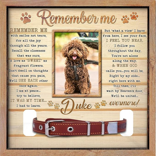 Personalized Dog Collar Memorial Frame – Custom Dogs Picture Frame with Collar Holder – Pet Loss Sympathy Gift – Dog Memorial Photo Shadow Box – “Waiting at The Door” Remembrance Poem