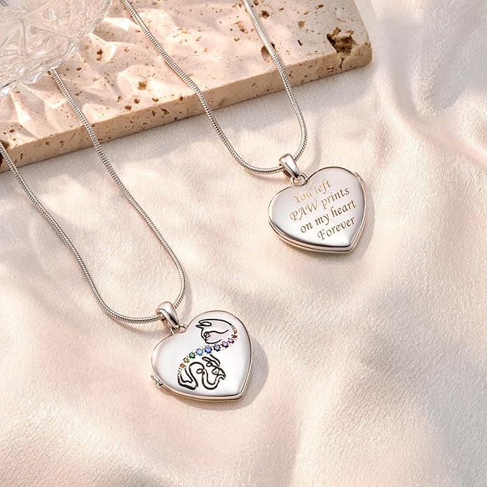 Fanery Sue Personalized Customized Pet Locket Necklace, Heart Lockets Picture Necklaces Dog Memorial Gifts Cat Sympathy for Women Men