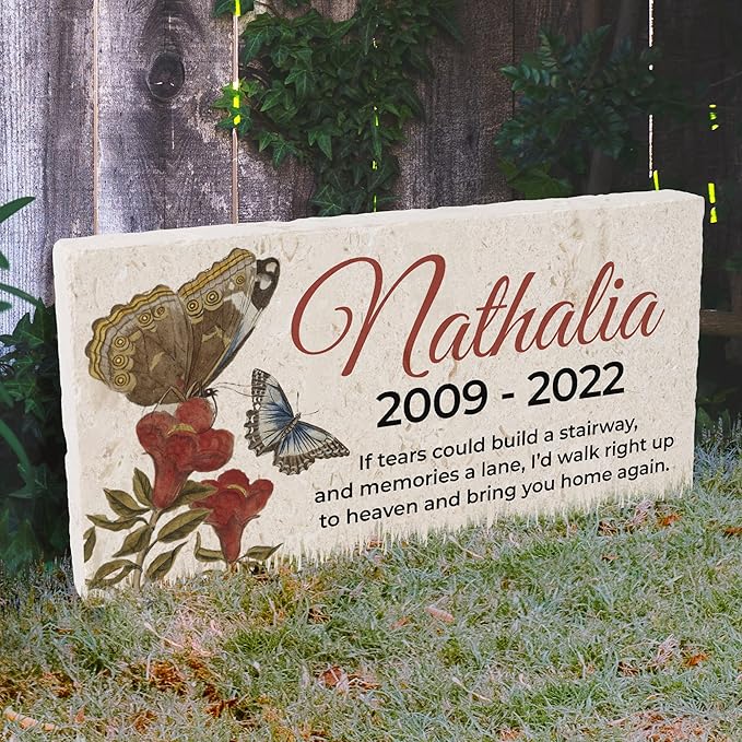 Personalized Pet Memorial Stone, 6x12 Custom Limestone Pet Grave Markers as Keepsake or Pet Remembrance, Thoughtful Pet Loss Gifts for Bereaved Pet Owners, Personalized Memorial Gifts (Nathalia)