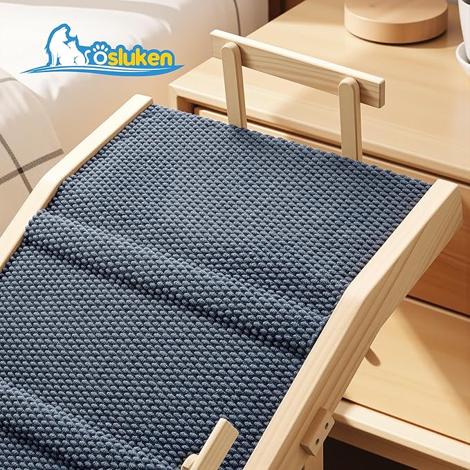 Dog Ramp for Bed with Rails, 64" Long Foldable Pet Ramp for Small Large Dogs, Dog Ramps for High Beds with Safety Side Railng, 6 Adjustable Heights 24" to 30" Up to 220LBS (Gray, 63" X 17inch)