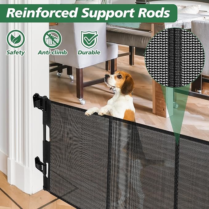 24" Tall X 100" Extra Wide Short Dog Gates to Step Over, Extra Long Short Pet Gate for Doorways, Small Puppy Gates for The House Mesh Doggie Gates for Indoors Outdoor, Black