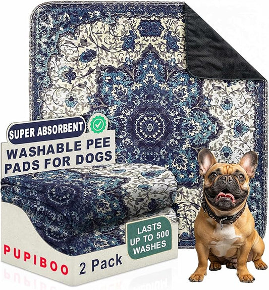 PUPIBOO Washable Pee Pads for Dogs & Cats 54x 54 Super Absorbent Reusable Puppy Training Pads - 100% Waterproof, Leak-Proof, Non-Slip Pet Pads for Housebreaking, Whelping & Indoor Floor Protection
