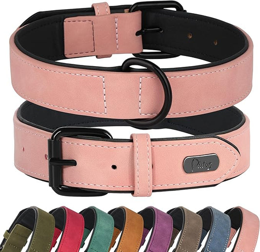 Didog Soft Padded PU Leather Dog Collar, Breathable and Adjustable Pink Dog Collars for Medium Dogs, Comfortable for Daily Walk, Pink, L Fit Neck 14-18"(22-44 lbs)