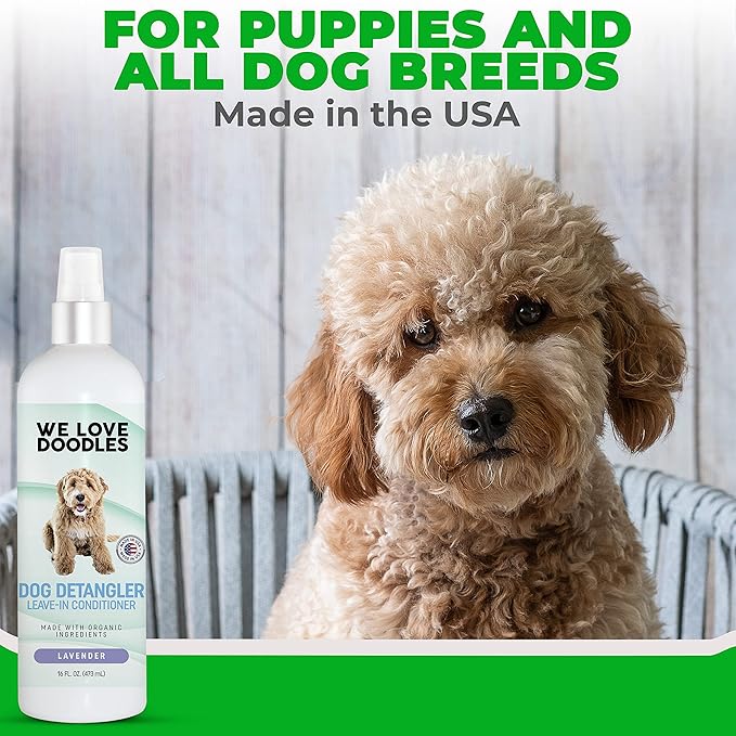 We Love Doodles Dog Dematting Brush & Rake, Hair Brush for Dogs, Made in the USA & Detangler Spray - Stainless Steel Blades, No Pulling, All Hair Types, Promotes Circulation, All Breeds, Ages