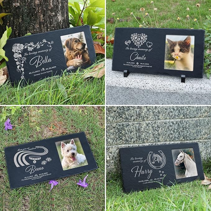 Fanery Sue Custom Cat Memorial Stones with Full Color Image, Dog Memorial Gift Garden Stones, Pet Grave Markers Personalized, All-Natural Memorial Headstone for Pet