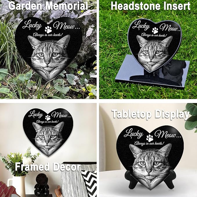 ADFSTONE 10" Heart Shaped Pet Memorial Stones Personalized Dog Remembrance Gifts, Customized Cat Picture Grieving Plaque, DIY Gravestone, Custom Sympathy Photo Gift, Animal Grave Markers