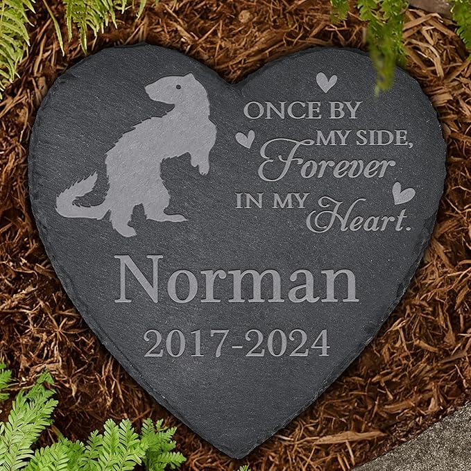 Personalized Pet Memorial, Ferret Memorial Stone, Ferret Tombstone, Ferret Grave Marker, Ferret Memorial Gifts, Ferret Loss - Heart-Shaped