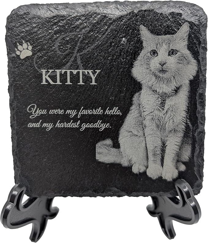 lemuria 4x4” Pet Memorial Stone – Personalized Black Slate Grave Marker – Custom Engraved Dog or Cat Headstone for Indoor or Outdoor Use (4x4 inches)
