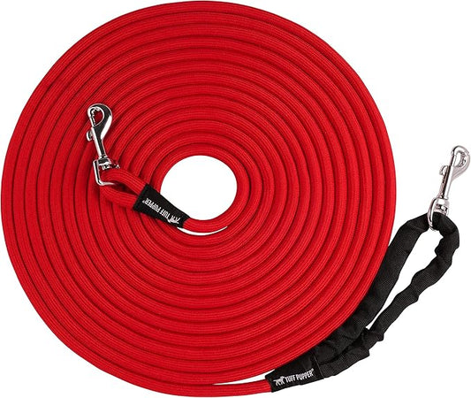 Tuff Pupper Heavy Duty 30 Foot Long Rope Leash for Dogs | Dog Recall Training Lead | High Visibility Strong Climbing Rope Leash | Hand or Waist Worn | Stainless Steel 360° Clips for Tangle Free Use
