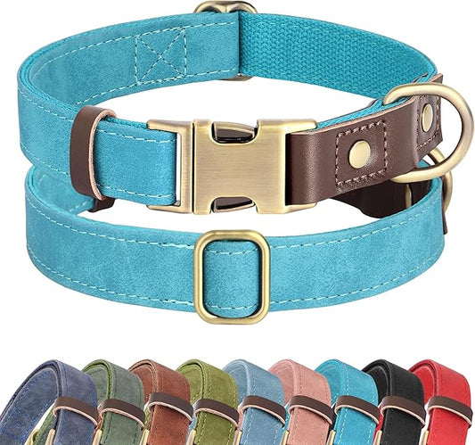 Didog Soft PU Leather Dog Collars for Medium Dogs,Classic Adjustable Dog Collars with Quick Release Metal Buckle,Easy Clean and Comfortable with Nylon Lining,Light Blue,M Neck 14-19"