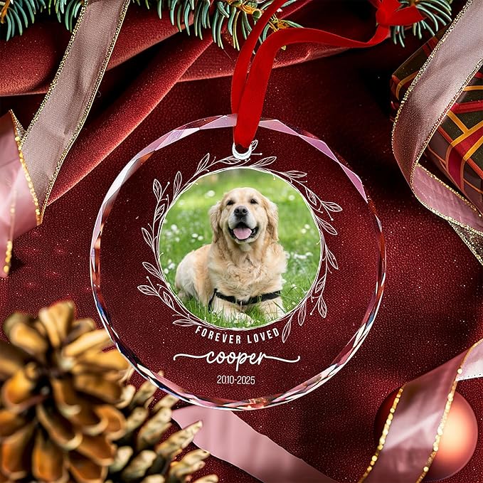 Personalized Dog Loss Crystal Ornament - Customize Dog Photo and Name Glass Memorial Ornament, Custom Dogs Sympathy Gifts, Puppy Condolence Gift, Pet in Memory Keepsake, Remembrance Gifts for Pet