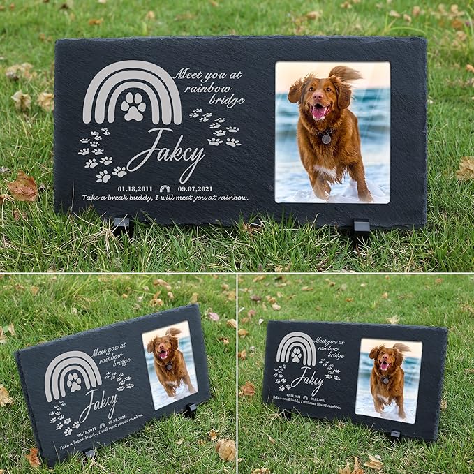 Fanery Sue Custom Cat Memorial Stones with Full Color Image, Dog Memorial Gift Garden Stones, Pet Grave Markers Personalized, All-Natural Memorial Headstone for Pet