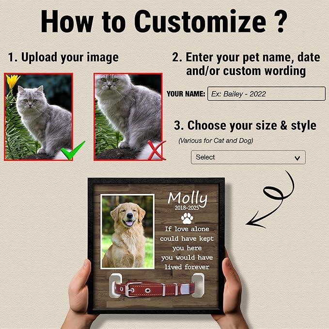 Dog Collar Memorial Frame with Photo – If Love Alone Could Have Kept You Here Quote – Pet Loss Picture Frame with Name and Year – Personalized Dog Memorial Gift with Collar Holder Display