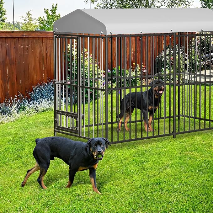 8x4x6 ft Heavy-Duty Outdoor Dog Kennel with Lockable Roof & Cover - All-Weather Large Dog Cage Kennel for Medium & Large Dogs, Waterproof Pet Enclosure