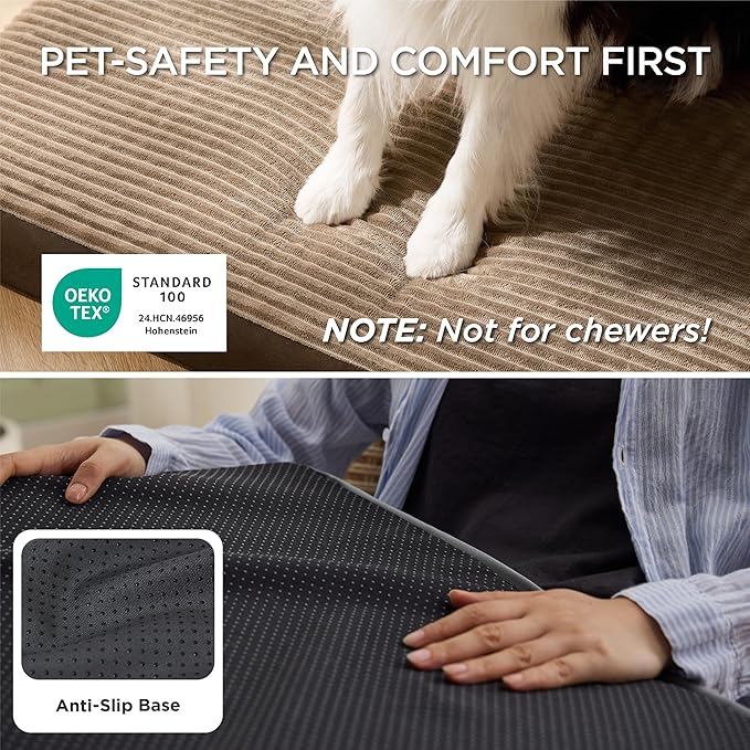 Bedsure ComfyFleece Dog Beds Large Sized Dog- Orthopedic Pet Beds for Crate with Removable Machine Cover, NOT Waterproof Egg Crate Foam Puppy Mat for Pets Up to 50 lbs, 35x22x2.8, NOT Chewproof