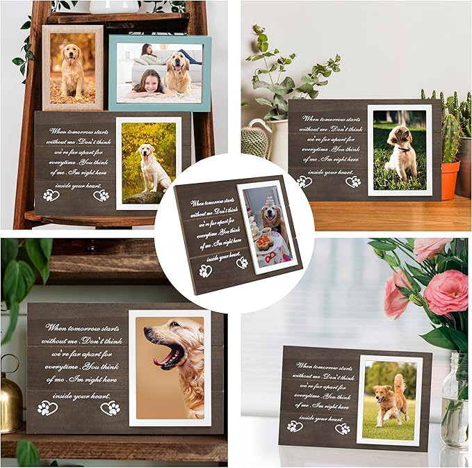 Pet Memorial Gifts for Loss of Dogs, Wooden Picture Frame for 4x6 Photo, Pets Memorial Sympathy Gifts for Dogs Cats, DIY Pet Loss Gift for Dog Lovers, Dog Funeral Remembrance Frames, Dark Brown