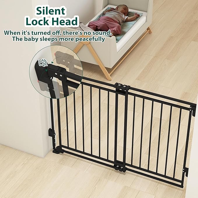 26.5-43" No Bottom Bar Baby Gate for Stairs and Doorways, 29" Tall Hardware-Mounted Baby Gate for Top and Bottom Stairs, Auto-Close Dog Gate Indoor with Extra Wide Walk Thru