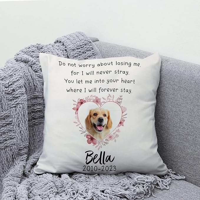 Hyturtle Personalized Pet Memorial Pillow with Insert - 12"x12" Double-Sided Printed Sympathy Gifts for Loss of Dog - Remembrance Bereavement Gifts - Custom Photo Pillow Home Decor