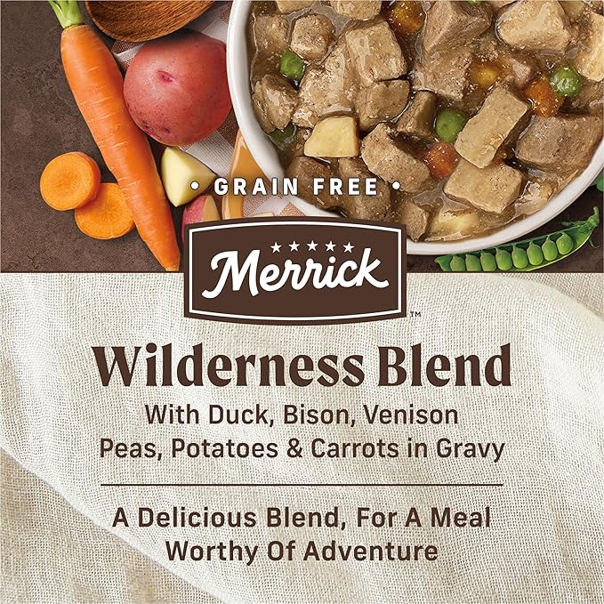 Merrick Grain Free Wet Dog Food, Premium Soft and Wholesome Canned Adult Dog Food, Wilderness Blend Recipe - (Pack of 12) 12.7 oz. Cans