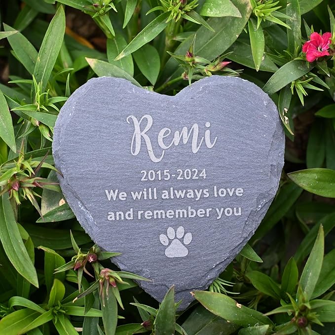 Custom Dog Memorial Garden Stone 6", Dogs Cats Headstone,Remembrance Gift, Heart Shape Stone with Paw Print, Sympathy Gifts for Pet Loss