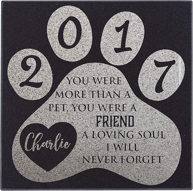 Personalized Granite Pet Memorial Stone A Loving Soul Customized Tombstone - Loss of Pet Gift- Indoor Outdoor Dog or Cat for Garden Backyard 12" x 12" #9