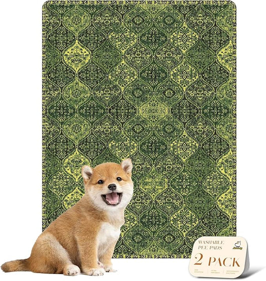 nunubaby Washable Pee Pads for Dogs, Stylish, Non-Slip and Leak-Proof Pee Pads. Reusable Potty Pads for Dogs for Crates and Floors.(Green/Multi, 18" x24" )