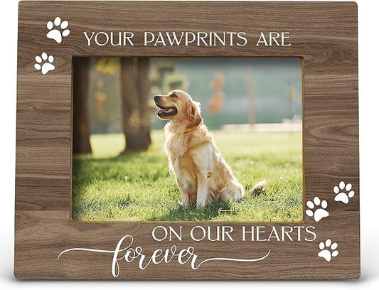 FONDCANYON Your Pawprints are Forever in Our Heart Pet Memory Picture Photo Frame,Pet Dog Cat Memorial Picture Frames,Pet Loss Sympathy Gift,Passed Away Dog Memorial Gifts(5x7 Inch Photo)