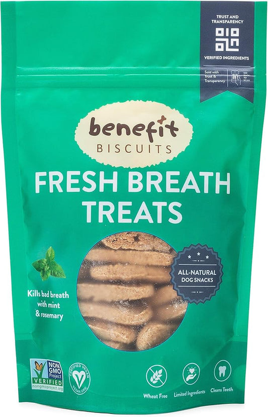 Benefit Biscuits, All Natural Dog Treats, Certified Vegan, Non GMO, Wheat Free, Healthy Dog Biscuits, Made in USA (Mint, 7oz Bag)