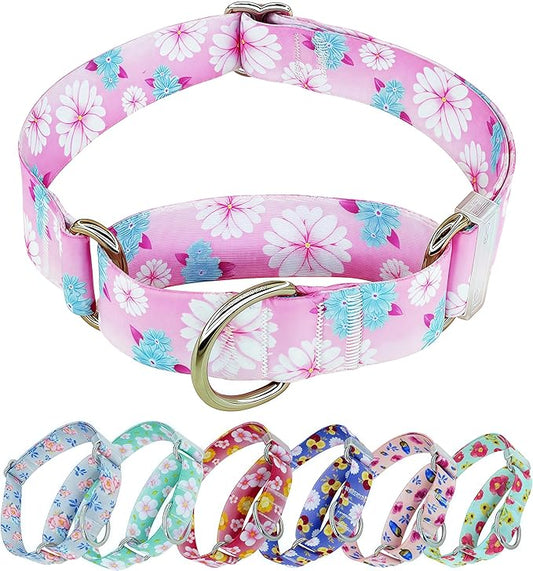 Martingale Dog Collar, Adjustable Soft No Pull Training Collar with No Buckle, Floral Pattern No Slip Martingale Collars for Small Dogs (3/4" Width S)