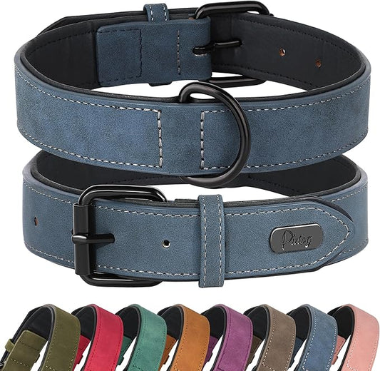 Didog Soft Padded PU Leather Dog Collar, Breathable and Adjustable Dog Collars for Small Dogs, Comfortable for Daily Walk, Blue, M Fit Neck 11-14"(10-20 lbs)