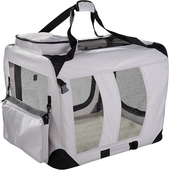 MOOL Lightweight Fabric Pet Carrier Crate for Dogs, Cats or Small Animals, Grey