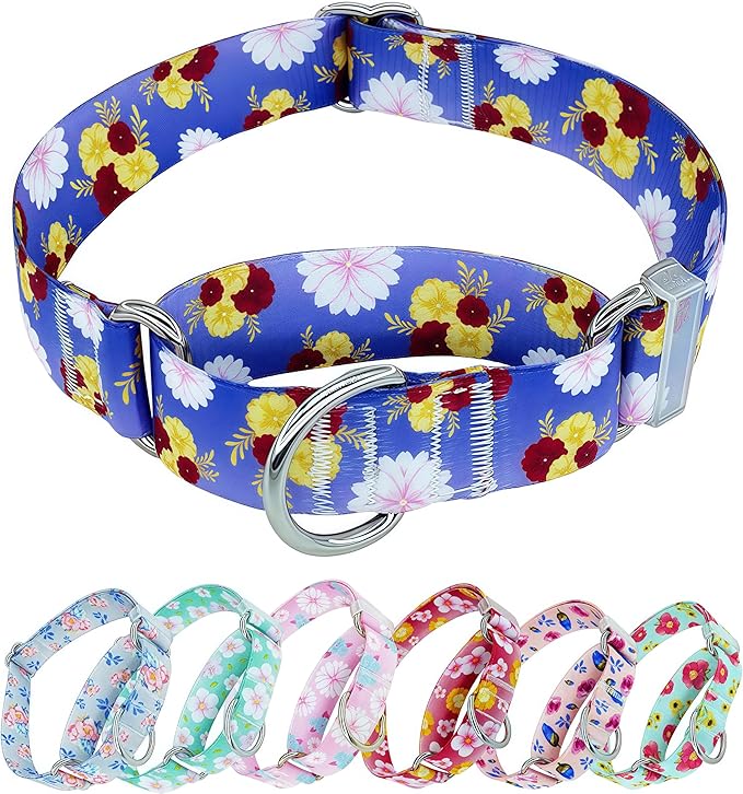 Martingale Dog Collar, Adjustable Soft No Pull Training Collar with No Buckle, Floral Pattern No Slip Martingale Collars for Small Dogs (3/4" Width S)