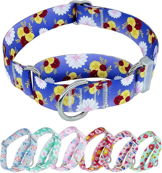 Martingale Dog Collar, Adjustable Soft No Pull Training Collar with No Buckle, Floral Pattern No Slip Martingale Collars for Small Dogs (3/4" Width S)