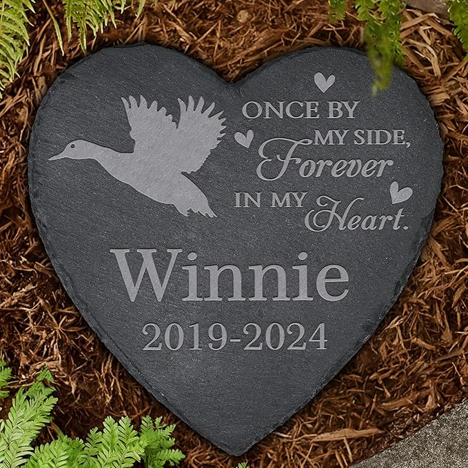 Personalized Pet Memorial, Duck Memorial Stone, Duck Tombstone, Duck Grave Marker, Duck Memorial Gifts, Duck Loss - Heart-Shaped