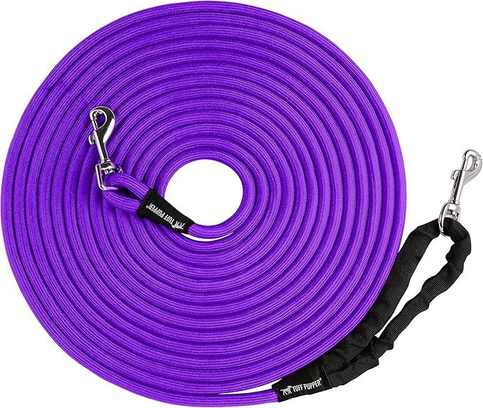 Tuff Pupper Heavy Duty 30 Foot Long Rope Leash for Dogs | Dog Recall Training Lead | High Visibility Strong Climbing Rope Leash | Hand or Waist Worn | Stainless Steel 360° Clips for Tangle Free Use